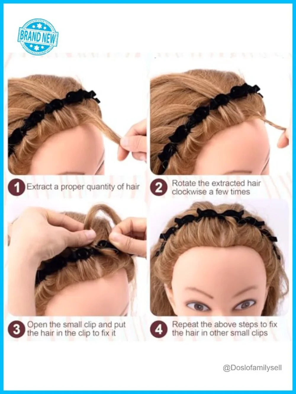 2 Pack Double Layer Clip Headbands, Non-Slip Braided Bangs Headband with Clips,